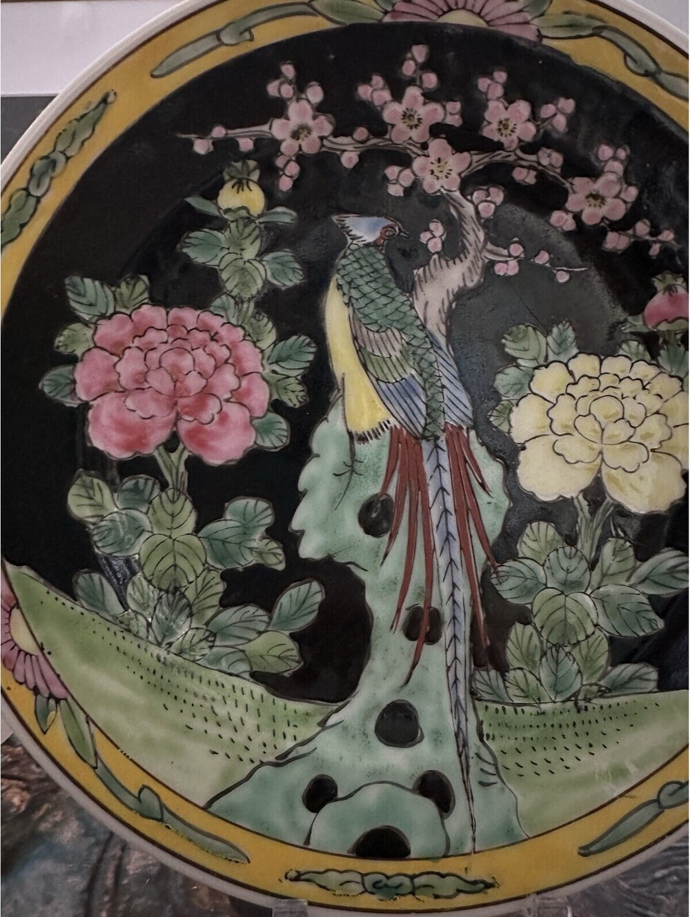 Vintage Handpainted Japanese Peacock and Floral Design Decorative Plate - Picture 2 of 4
